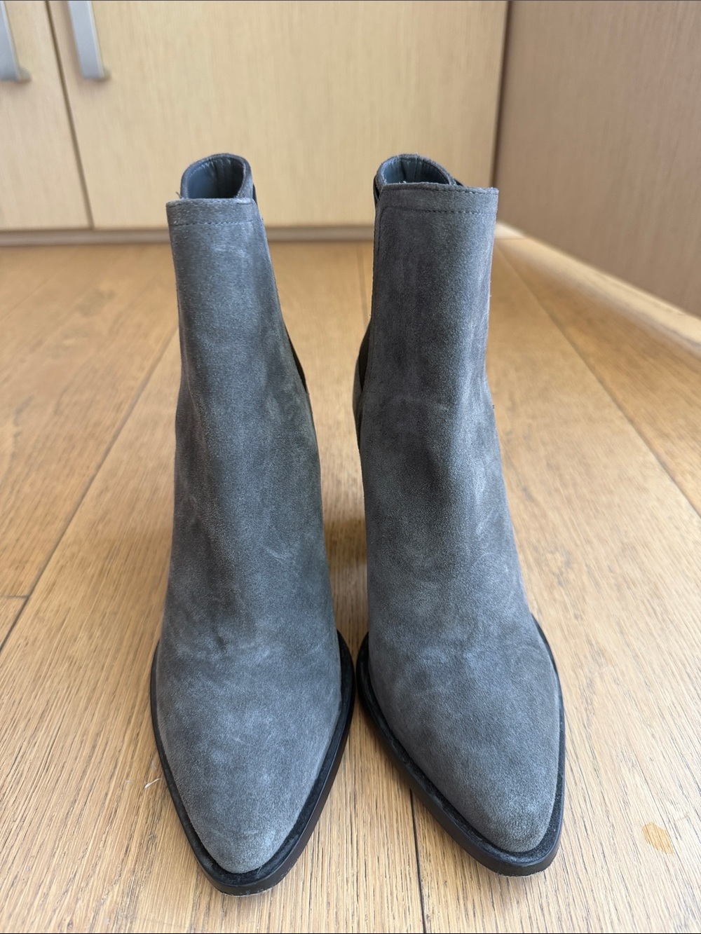Vince Gray Suede Pointed-Toe Ankle Boots